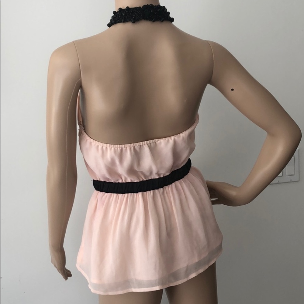 Bebe new halter top soft pink blush black peplum beads XS S - Picture 5 of 7